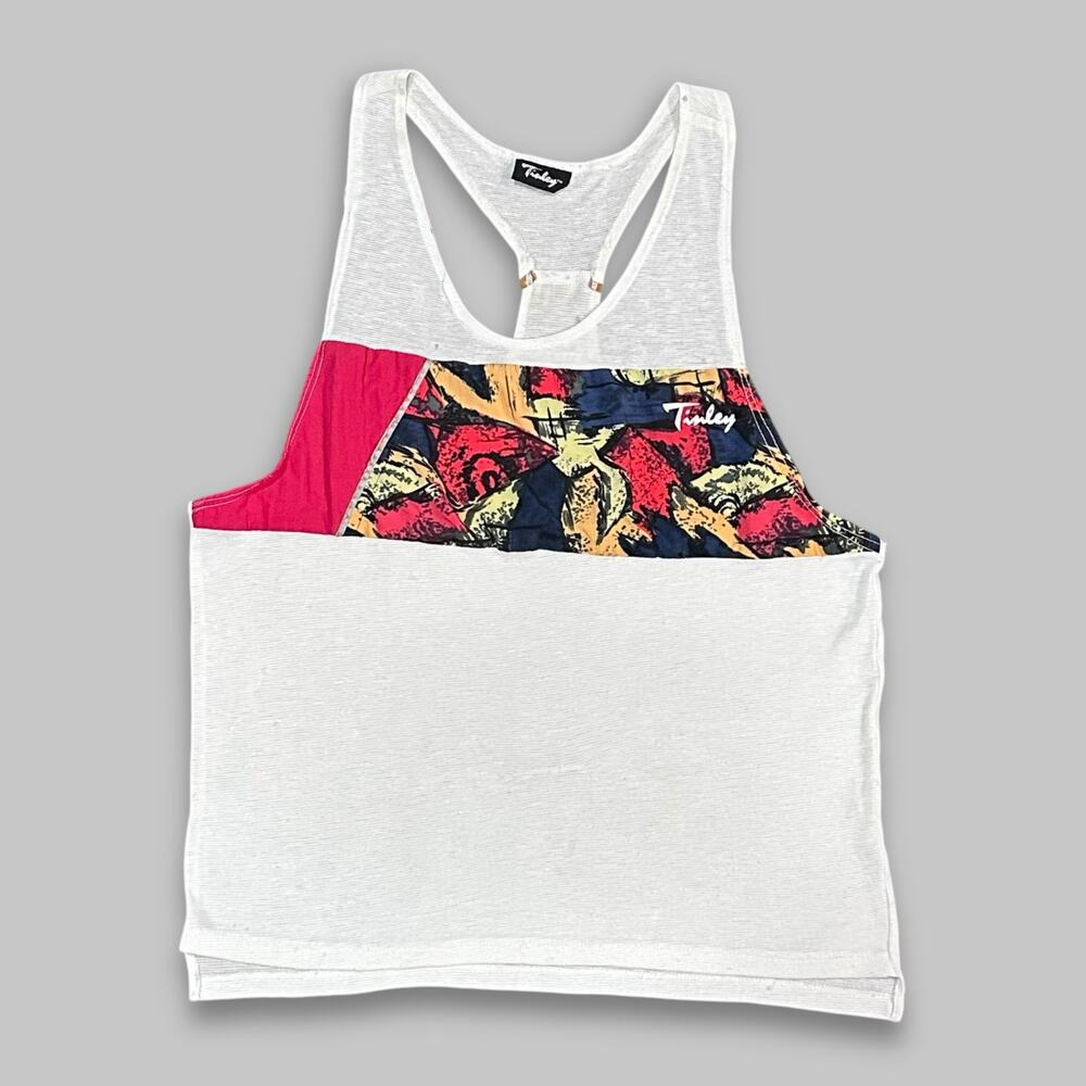 Tinley White Mesh Racerback Tank Top with Abstract Print - Size Medium